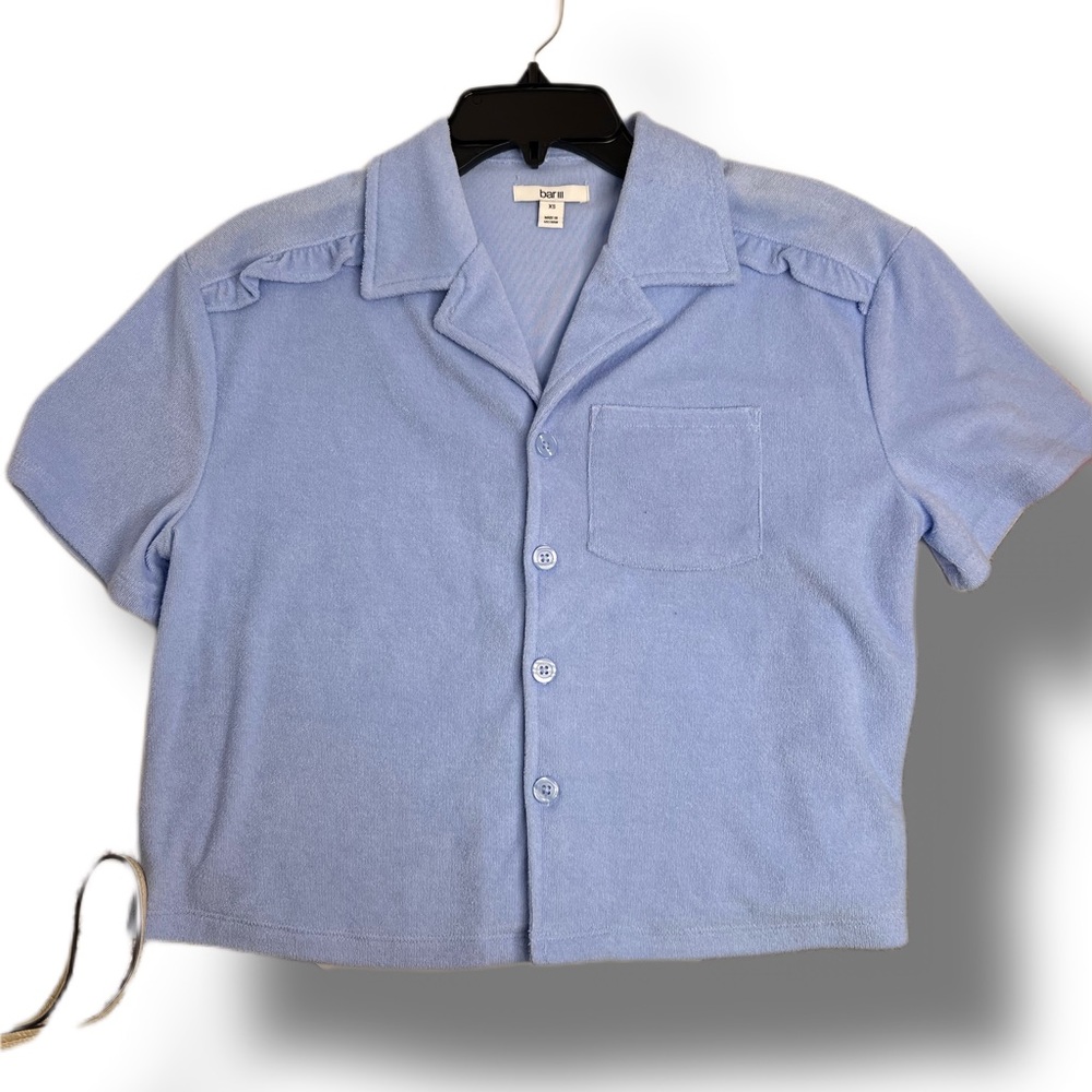 Retro Terry Cloth Blue Short Sleeve Top by Bar III New with Tags - Picture 2 of 9